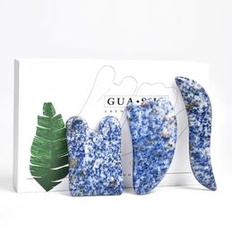 Jade Gua Sha Facial Tools Set Beauty Natural Blue Spot Jasper Guasha Stone for Body Face Neck and Eye Skin Care Gift for Woman