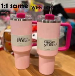 PINK Flamingo 40oz Quencher H2.0 Coffee Mugs Cups outdoor camping travel Car cup Stainless Steel Tumblers with Silicone handle Valentine's Day Gift US Stock DHL 1222