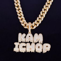 With 20MM 16inch Cuban Chain Men's Custom Name Drip Bubble Letters Chain Pendants Necklaces Ice Out Cubic Zircon Hip Hop Jewe2863