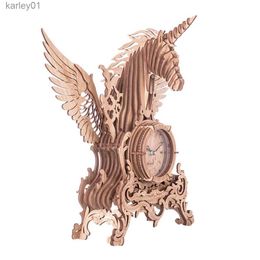 3D Puzzles 71Pcs DIY Wooden 3D Animal Table Clock Model Building Kits Clock Puzzle Model Kit Laser Cutting - Oak Colour YQ231222