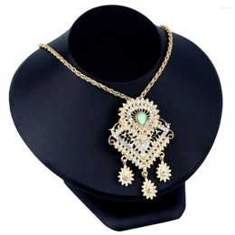 Pendant Necklaces Sunspicems Trendy Morocco Women Necklace Full Crystal Mint Green Stone Bride Wedding Jewelry Pendant&Brooch Dual Purpose