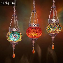 Artpad Bohemia Mediterranean Lighting Turkish Restaurant Pendant Lights 110-220V Moroccan Mosaic Lamp Home LED Bar Hanging Light L274T