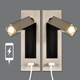 Lamps Topoch USB LED Sconces Lamp Bedroom Headboard Reading Light Loft Hotel Home Bedside Wall Lights Aluminium Head Adjustable Recessed