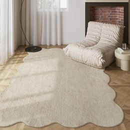 Modern Minimalism Living Room Decoration Solid Colour Rug Irregular Plush Carpet Fluffy Soft Rugs for Bedroom Home Washable Mat 231222