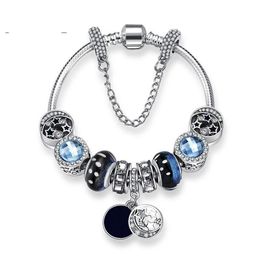 New Charm Bracelets Blue Sky Beads strand Bracelet 925 Silver snake chain retro national wind star glaze beads moon Diy Jewelry Ac264K