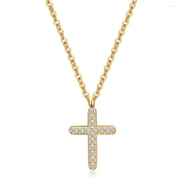 Pendant Necklaces Ins 18K Gold Plated Stainless Steel Cross CZ Stone Necklace For Women Waterproof Hypoallergenic Jewellery Gift