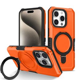 Metal Ring Holder Stand Magnetic Phone Case For iphone 15 Pro Max 14 13 12 11 Shock Armor Back Cover Shockproof Anti Drop Hard Shell