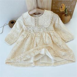 Girl Dresses 2023 Autumn Kids Clothes Elegant Solid Colour Lace Birthday Princess Dress Cotton Long Sleeve Children Vestidos