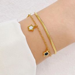 Charm Bracelets IFKM Stainless Steel Layered Golden Pendant Bracelet For Women Retro Punk Gothic Stars Jewellery Party Gifts 2023