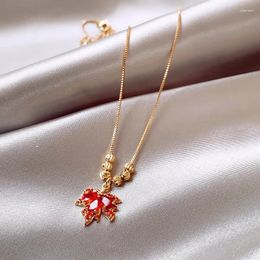 Pendant Necklaces ALLME Delicate Red Rhinestone For Women Gold Color Box Chain Beads Necklace Statement Jewelry