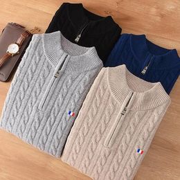 Men's Sweaters Cotton Knitwear Sweater Winter Clothes Coat Jumpers Pullover Christmas Male Jersey Knit Half High Collar Thick