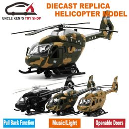 22CM Length Diecast Military Helicopter Model Replica Plane Toys For Boy Children Aeroplane With Pull Back FunctionMusicLight 231221