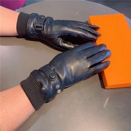 Men Women Designers Gloves Winter Luxury Genuine Leather Mittens Brand Five Fingers Glove Warm Cashmere Inside Touch Screen Mitten254h