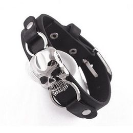 Whole-Men's Fashion Faux Leather Bracelet Punk Cuff Skull Wristband Jewellery Charms Store 50217K