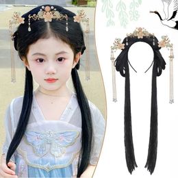 Children's Ancient Chinese Costume Headdress Lazy Headband Bag Style Coiffure Hairband Bun Girls Hair Accessories 231221