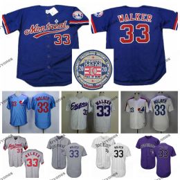 College Baseball Wears Mens Vintage 2020 Hall Of Fame Montreal Expos Larry Walker Baseball Jerseys Cheap White Blue #33 Larry Walker Mens St