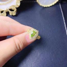 Cluster Rings Natural Peridot Ring Drop 6 8mm For Women Jewellery 925 Sterling Silver
