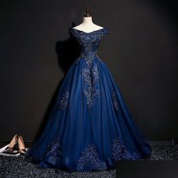 Prom Dresses 2023 Royal Blue Ball Gown Dresses Plus Size Arabic Aso Ebi Lace Beaded Crystals Evening Formal Party Second Reception Bir Ot6Mx