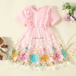 Girl's Dresses hibobi Baby Girl Cute And Beautiful Embroidered Dress Floral Embroidered Mesh Patchwork Ruffled Short Sleeve DressL231222