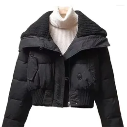 Women's Trench Coats Winter Short Down Cotton Jacket Women Loose Lamb Fur Lapel Outerwear Fashion Patchwork Overcoat Thicken Puffer Coat