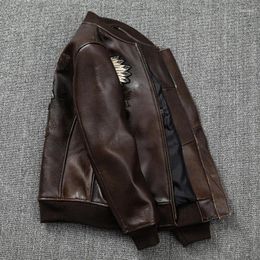 Men's Jackets Real Leather Clothes Cowhide Oil Wax Jacket Oversized Baseball Uniform Spring And Autumn