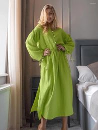 Women's Sleepwear Marthaqiqi Loose Ladies Nightwear O-Neck Nightgowns Long Sleeve Pajamas Sexy Split Mid-Calf Dress Casual Home Clothes For