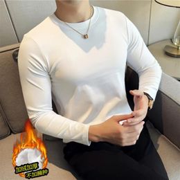 Men's T Shirts Winter Cotton Inside Fleece Long Sleeve T-shirts For Men Casual O-neck Warm Mens Pullovers Tee Tops Fashion Korean Male