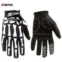 Qeqae Skeleton Pattern Unisex Full Finger Bicycle Cycling Motorcycle Motorbike Racing Riding Gloves Bike Glove for Women and Men 2258N