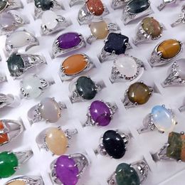 Band Rings 20pcs Wholesale Oval Natural Stone Band rings for women mix colors Vintage rings Jewelry Mix Size Drop Ship 231222
