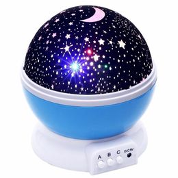 LED Rotating Star Projector Novelty Lighting Moon Sky Rotation Kids Baby Nursery Night Light Battery Operated Emergency usb Lamp206N