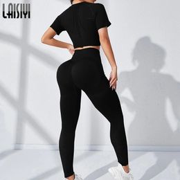 LAISIYI Seamless Gym Set Push Up Fitness Leggings Workout Crop Top Women 2 Piece Pants Sets Outfits Sports Workout Suits 231221