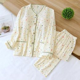Women's Sleepwear Spring Autumn Summer Pure Cotton Gauze Thin Fresh Large Size Long Sleeved Cardigan Home With Chest Pyjamas