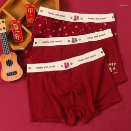 Underpants Joy Peace The Year Of Life Wine Red Men's Underwear Pure Cotton Boys Wedding Boxers Four Short Shorts Large Size