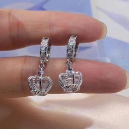 Dangle Earrings JUWANG 2023 Silver Color Hoop Drop For Women Cubic Zirconia Cute Crown Jewelry Pendientes Mujer