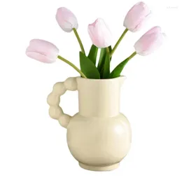 Vases Large Ceramic Vase France Style Flower With Handle Water Pot/Dry Minimalist Decor For Living Room Dining Table