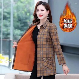 Women's Jackets Spring Autumn Winter Fashion Warm Plaid Shirt Middle-Aged Elderly Clothing Coat 2024 Thick Long Sleeved Jacket