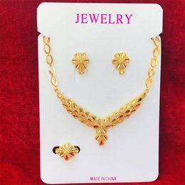 Necklace Earrings Ring Set Indian Fashion Gold Plated Jewellery Sets for Women African Bridal Dubai Nigerian Wedding Wholesale 231221