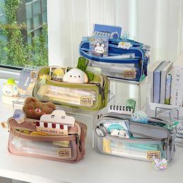 United Forces Pencil Case Pen Bag 3 Compartments Translucent Front Handbag Storage Pouch Stationery School F7544