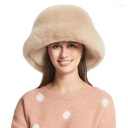 Berets Style Girls' Luxury Fur Bucket Hat Women'S Fake Winter Warm Ear Protection Bomber