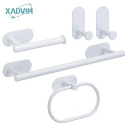 No Drilling Stainless Steel Towel Bar Paper Holder Selfadhesive Ring Robe Hook White Silver Gold Bathroom Accessories Set 231221