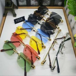 fashion attitude sunglasses for women men gold silver metal alloy rimless sunglasses new flat top mens glasses with box lunettes259J