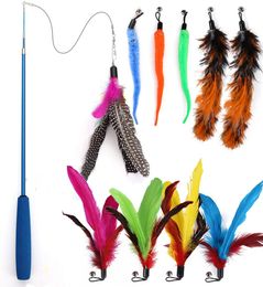 11 PCS Cat Toys Cat Feather Teaser Toys Retractable Cat Wand Toys Include Cat Wand and Natural Feather Refills for Kitten