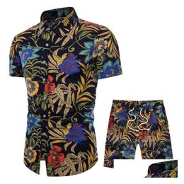 Mens Tracksuits Fashion-Mens Summer Designer Suits Beach Seaside Holiday Shirts Shorts Clothing Sets 2Pcs Floral Drop Delivery Apparel Dhueq