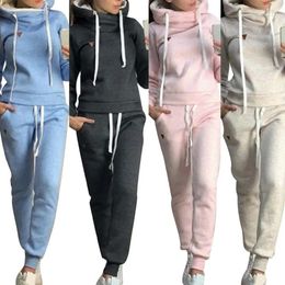 Tracksuit Solid Color Women 2Pcs Jogging Suit Tracksuits Fleece Lined Hoodies Pants Set 231222