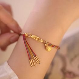 Charm Bracelets Gold Swallowing Beast Pixiu Wealth Pendant Fake 18K Real Gold 999 Bracelet for Men and Women's Hand Rope Woven Baby Hand String 231222