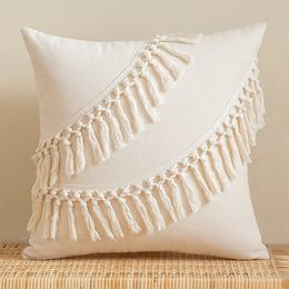 Boho Decorative Throw Pillow Covers With Tassel For Couch Bed Sofa Morocos Lumbar Tufted Pillowcase 45X45 Home Decor Cojines 231221