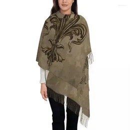 Ethnic Clothing Vintage Fleur De Lis Flower Scarf Wrap For Women Long Winter Fall Warm Tassel Shawl Unisex Fleur-De-Lys Scarves