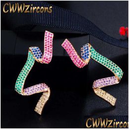 Stud Brand Geometric Silk Shape Mti Color Cubic Zirconia Long Big Luxury Designer Earrings For Women Chic Jewelry Cz772 210714 Drop D Dhbhf