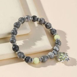 Strand Fashionable Simple Natural Stone Stripe Map Glow Lotus Bracelet Gemstone Beads