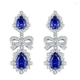 Stud Earrings 2023 Fashion Droplet Shape Tanzanian Blue For Women 8 12 Imitation Sapphire European And American Long Style